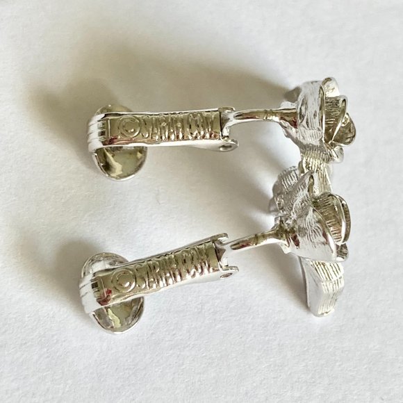 Vintage Sarah Coventry Rose Bud Flower Clip On Earrings Climber Silver Tone 70's - Picture 13 of 14